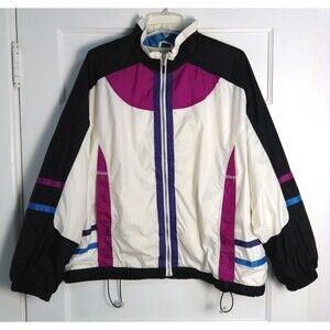 Vintage 90s Windbreaker Jacket Men XL Color Block Nylon Zip Ski Retro Streetwear